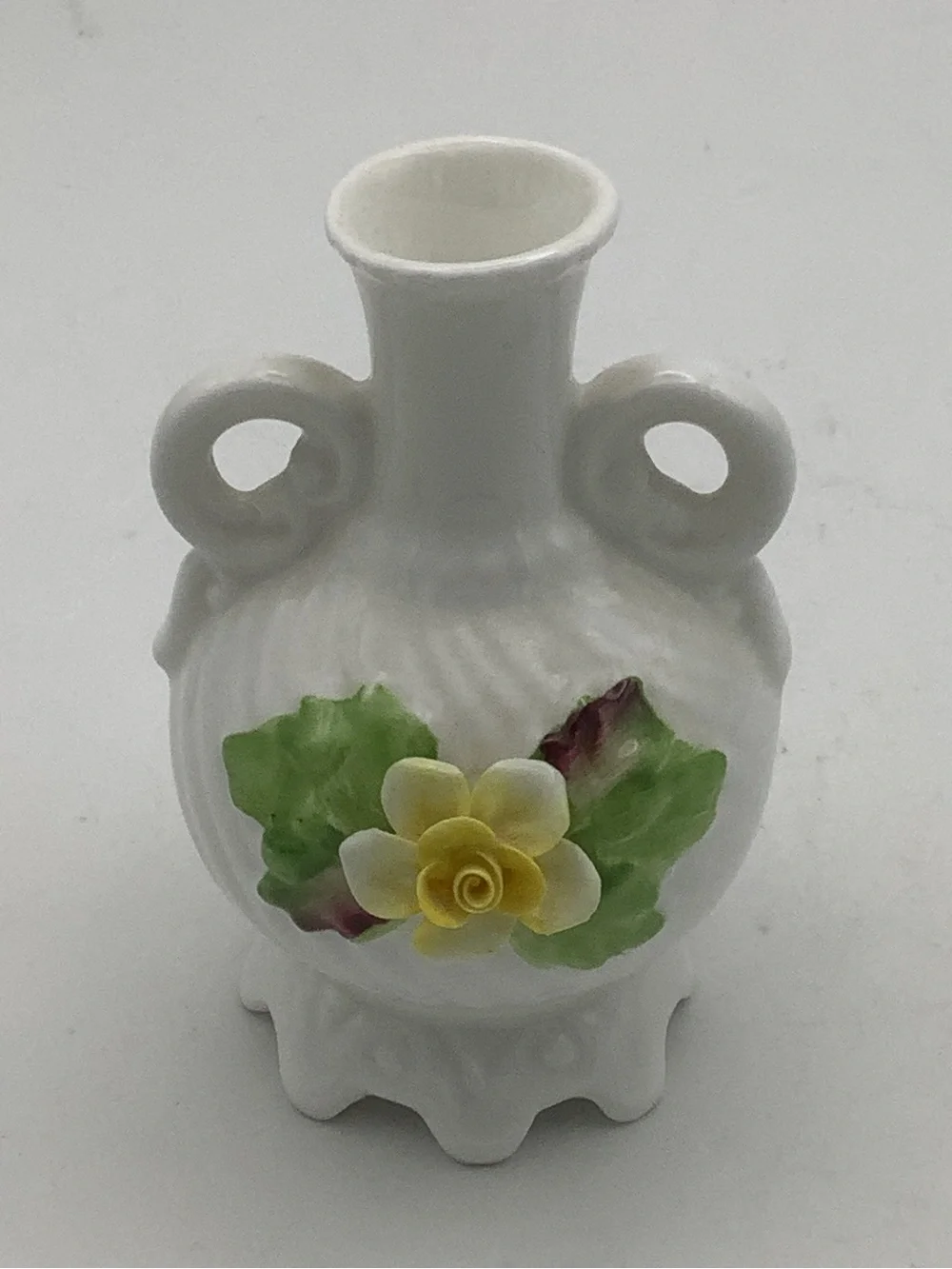 Coalport England Miniature Bone China Bud Vase with 3D Rose Accents